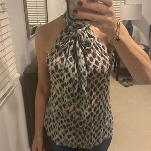 RAMY BROOKE Lori Silk High Neck Tank Top In leopard print size small